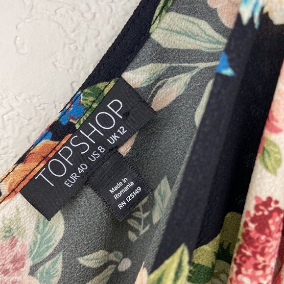 TOPSHOP Cold Shoulder Floral and Polka Dot MIDI Dress size 8 - Picture 5 of 11